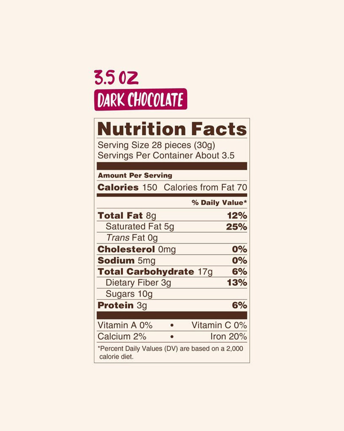 Lebby Dark Chocolate  Nutrition Facts