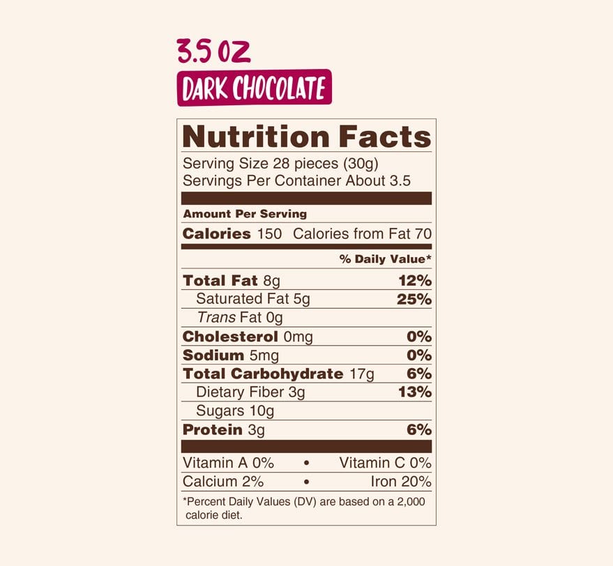 Lebby Dark Chocolate Nutrition Facts